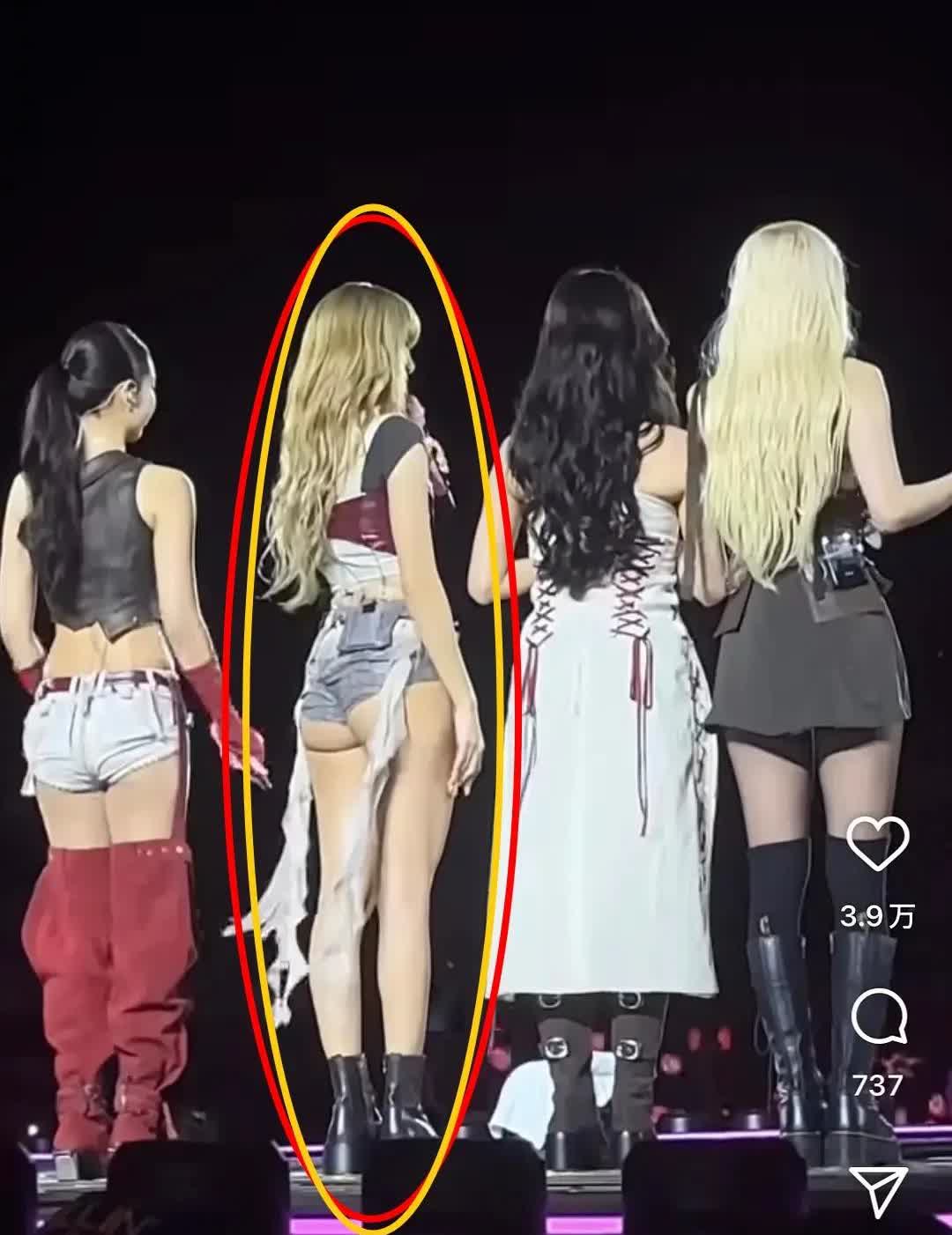 女团粉墨的Lisa这个裤子是越穿越短了这个背影四个人，确实一眼就会先扫到她