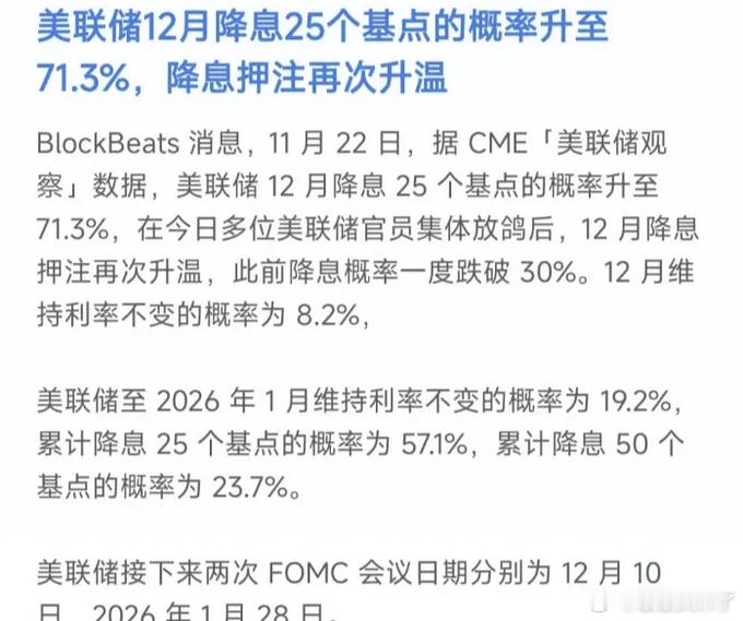 美联储前晚放鹰吓跌市场，昨晚又鸽派拉抬，12月降息概率飙到71%。别被消息迷惑，