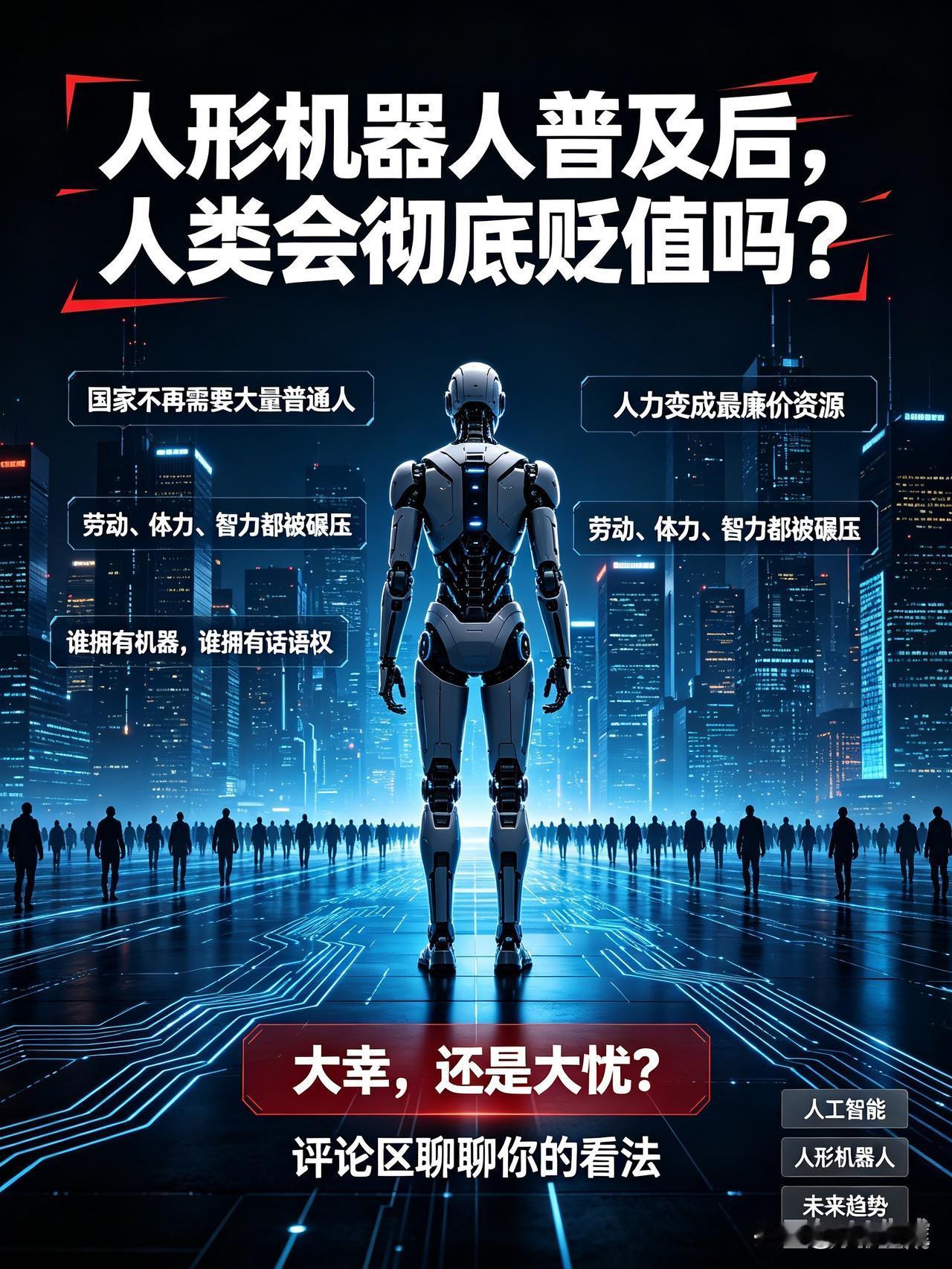 人形机器人彻底普及后，人类的价值会不会彻底贬值？很多人只看到AI、人形机器人