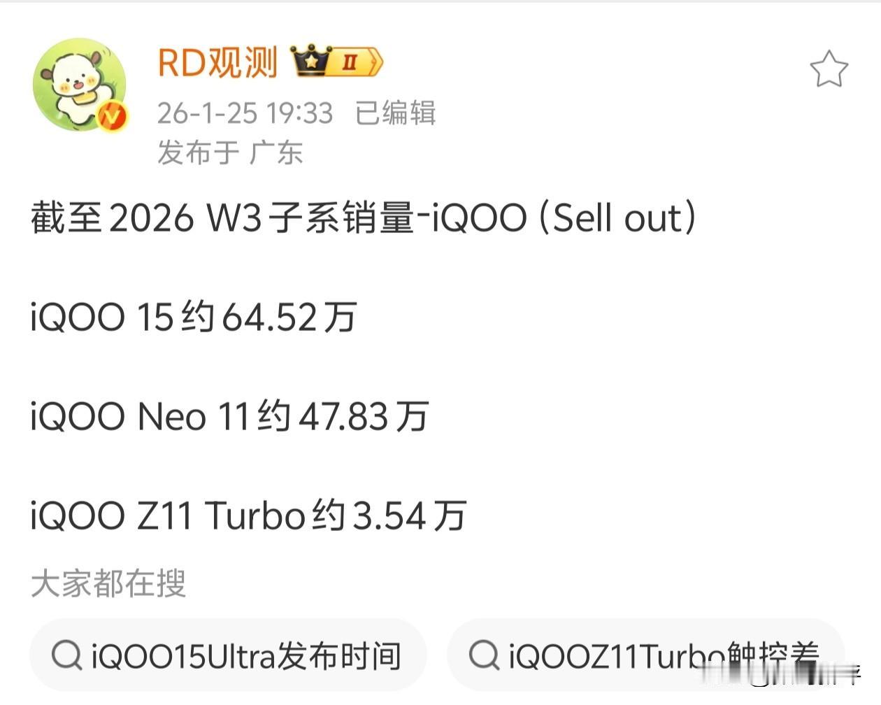 iQOO15这个销量太强了！激活量超过了64万台，比母系机型还要更强[捂脸哭]在子