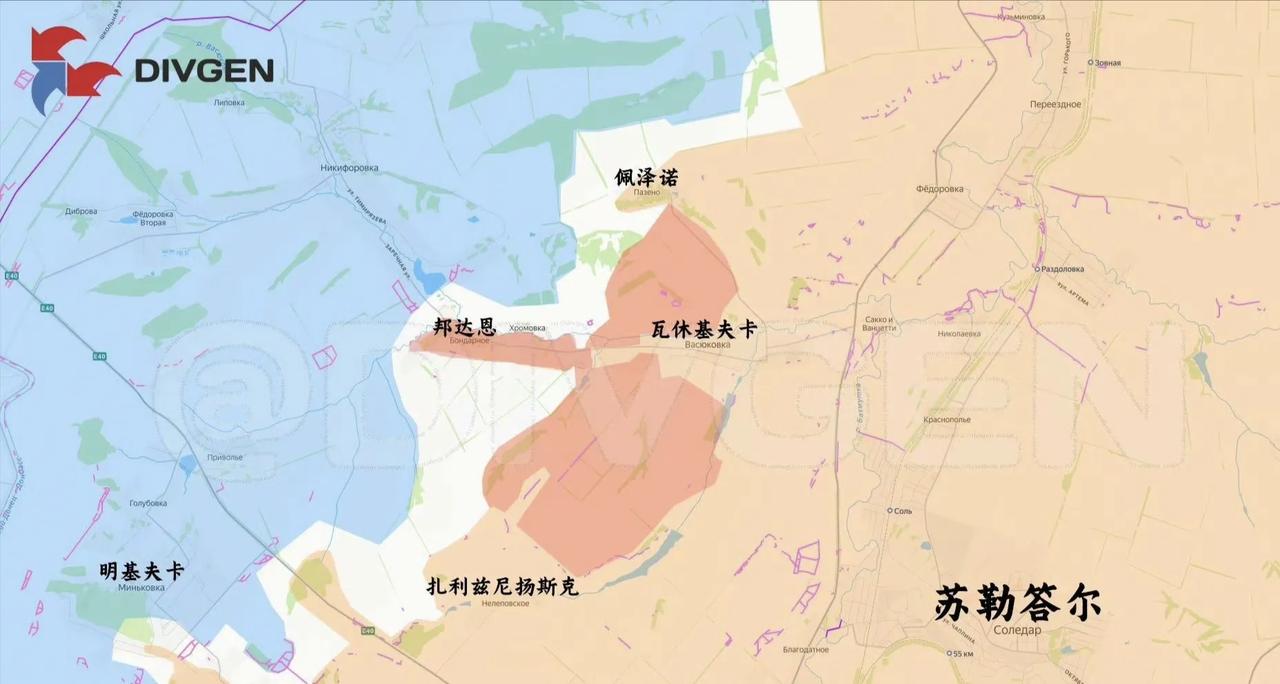 俄军在乌克兰战场上继续向前推进，在谢韦尔斯克西南瓦休基夫卡一带拉平了战线。俄军一