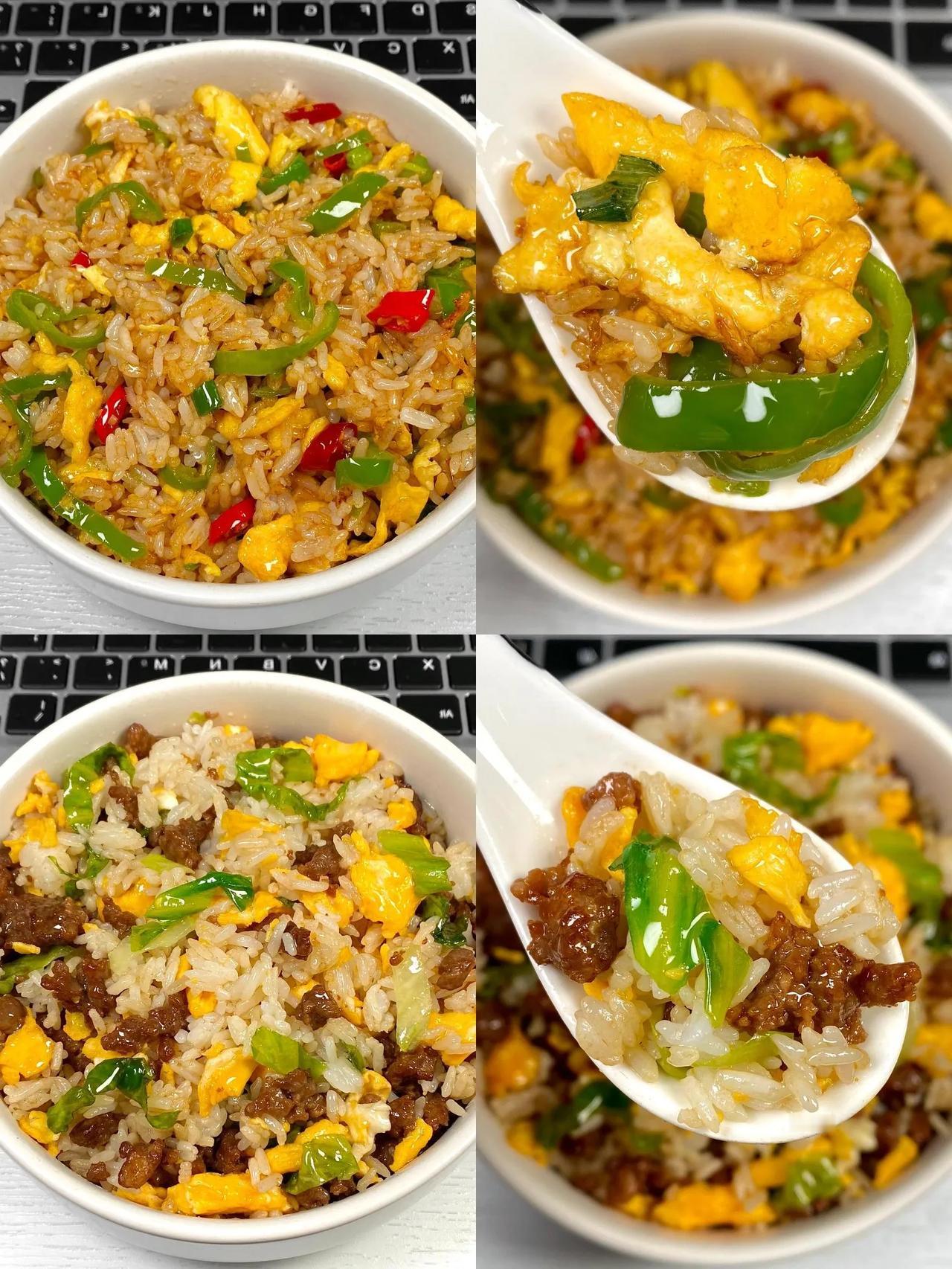 这碗炒饭简直是童年回忆杀！米饭颗颗分明会跳舞，鸡蛋碎煎得焦香扑鼻，青椒脆嫩带点辣