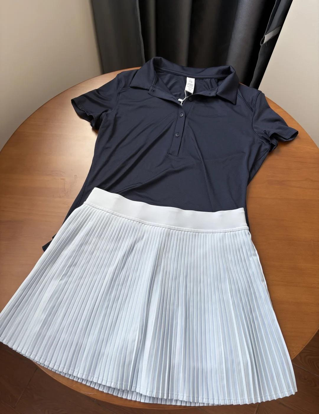 淀粉蓝Polo装🎾纯欲老钱风太高级了！！网球穿搭运动裙网球裙网球百褶裙