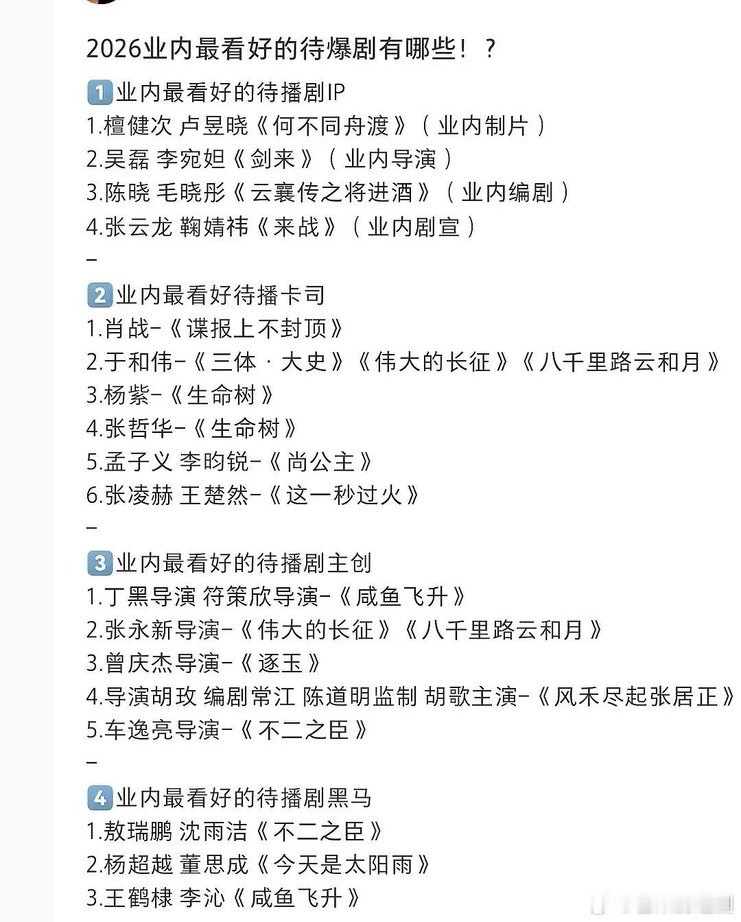 业内评选的2026待爆剧来了，大家最好哪部？