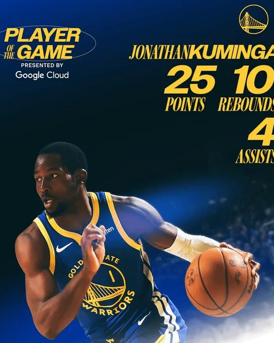 NBA常规赛,勇士131-118战胜灰熊。赛后,勇士官方发布乔纳森-库明加全场