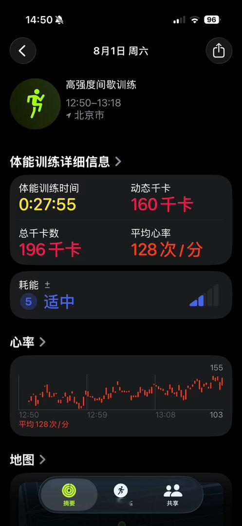 坚持运动打卡300卷腹380哑铃210俯卧撑。用时28分钟，最高心率155次。本