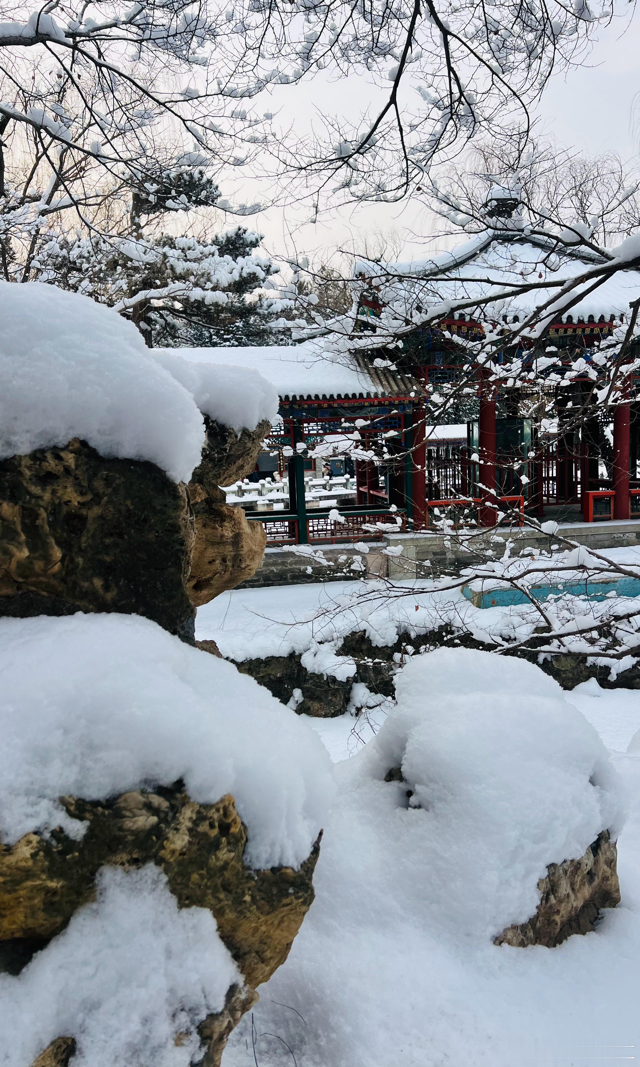 雪落颐和园谐趣园摄影