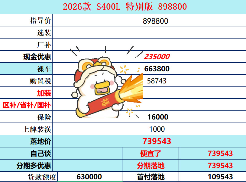 26款奔驰S400L特别版指导价89.88万现在奔驰通过减配降价把你能够购买行政
