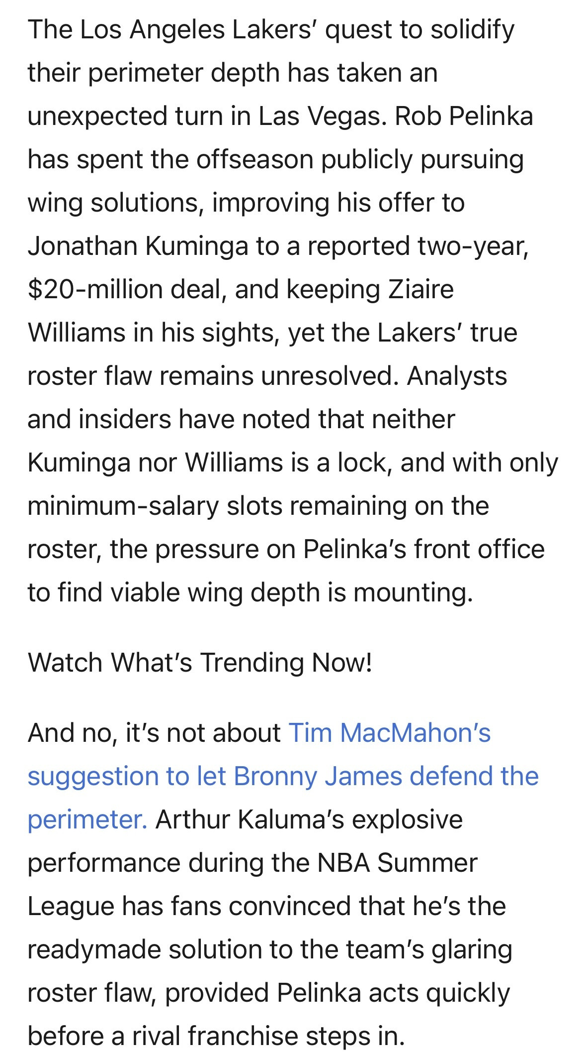 NBA记者CarolineJohn：湖人补强侧翼深度的计划，在拉斯维加斯出现了