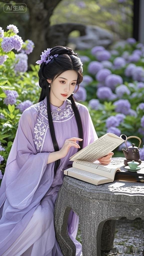 “古风美人静坐花间，书香浸染时光”🌸📖🍃
