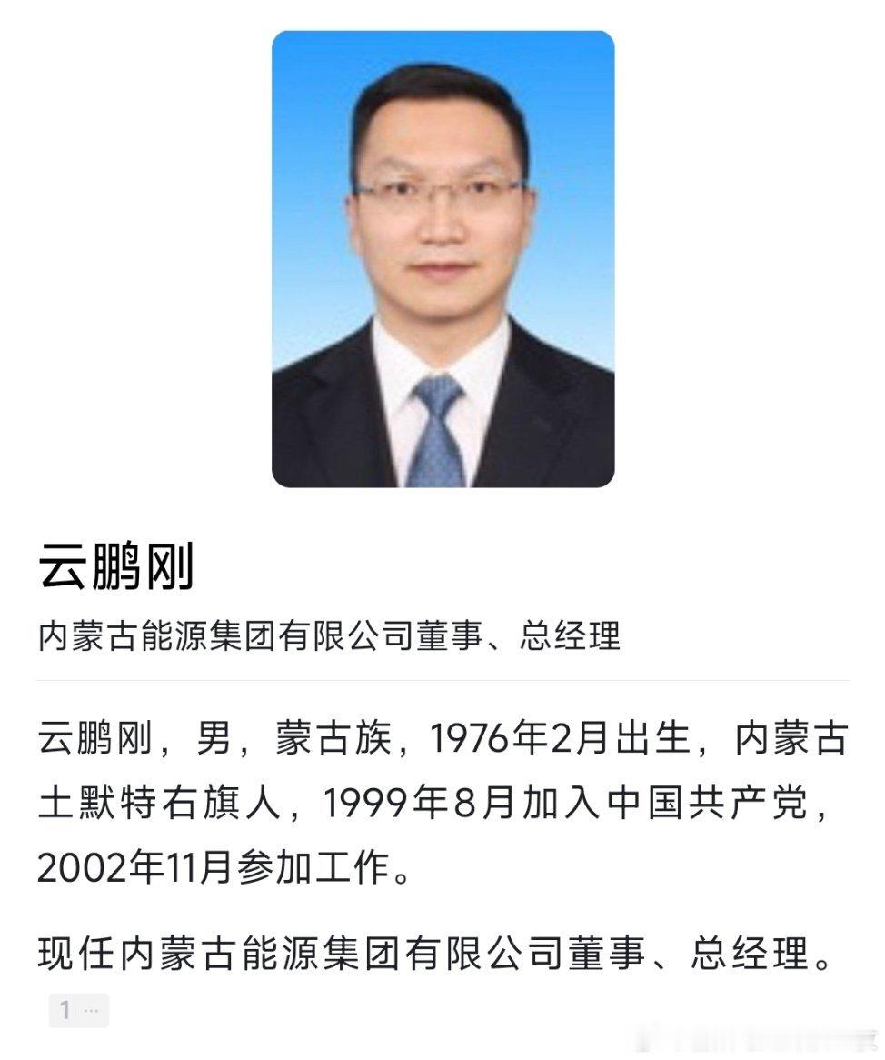 云鹏刚任内蒙古能源集团总经理。​​​