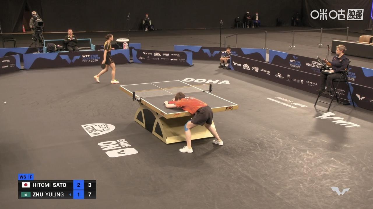 打削球手太累了：朱雨玲夺冠了，但是趴桌上了！本场决赛佐藤瞳先拿下2局，然