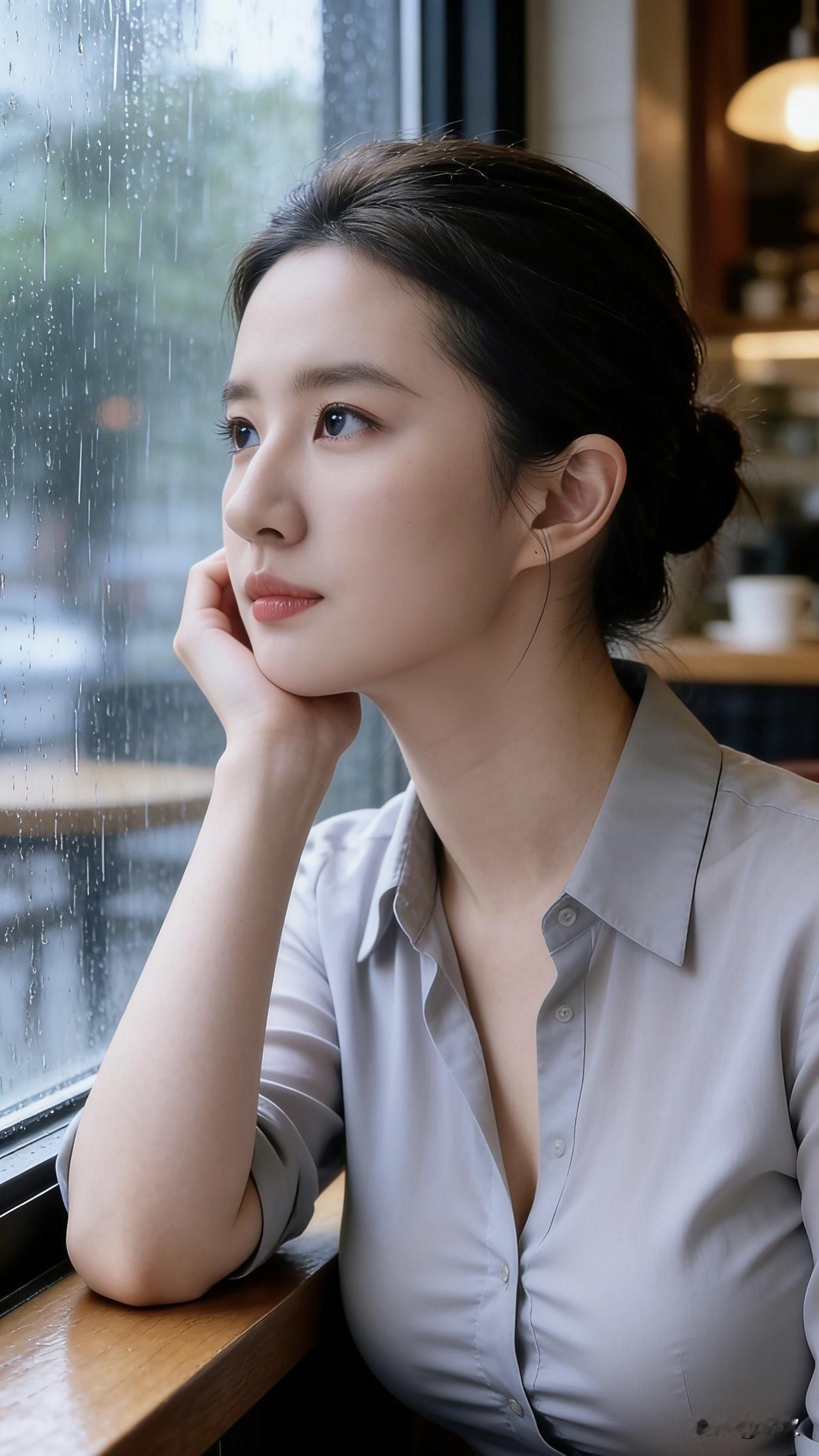 初夏的雨敲打着咖啡馆的落地窗，把窗外的梧桐叶洗得发亮。阿柠托着腮望着雨幕，指