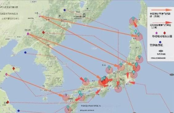 外网盛传，我方准备的对日本打击地图，完全的双打格局！从长春，沈阳发射中程弹道导弹