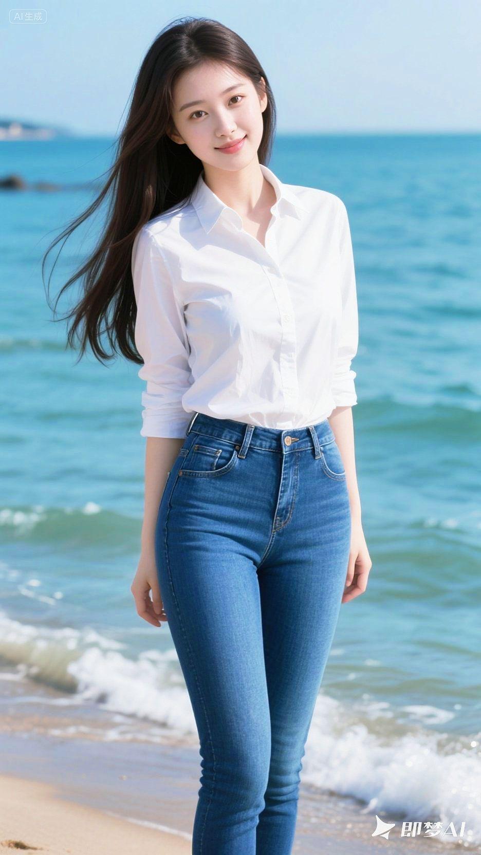 即梦AI 清纯甜美 夏天该有的样子 牛仔裤女神