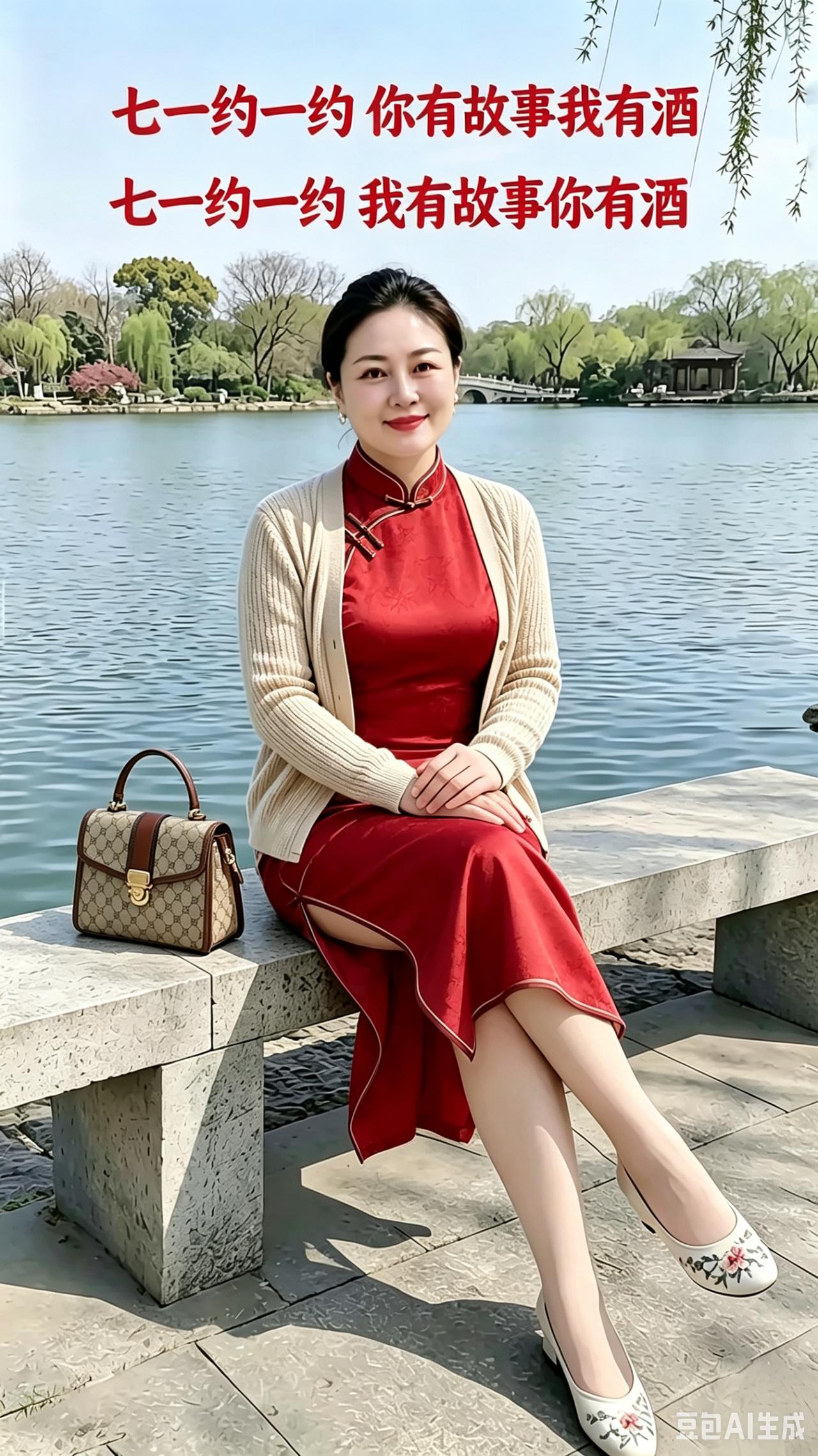 红裳映日庆七一，笑语相邀聚此时。你有情怀我有酒，相逢共话平生事。