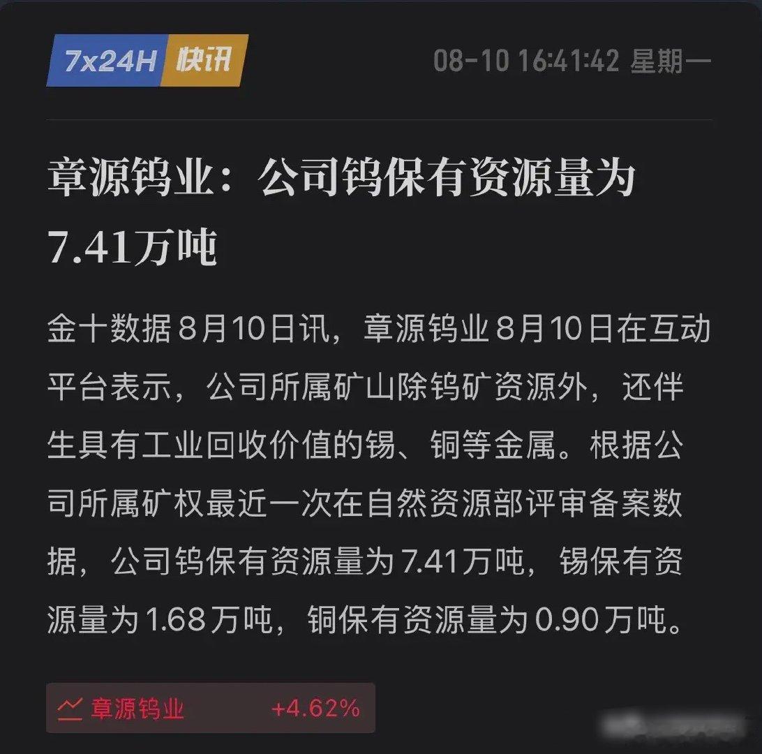章源钨业“炫富”来了！钨铜锡三箭齐发，这份“家底”够吃几十年！8月10日，章源钨