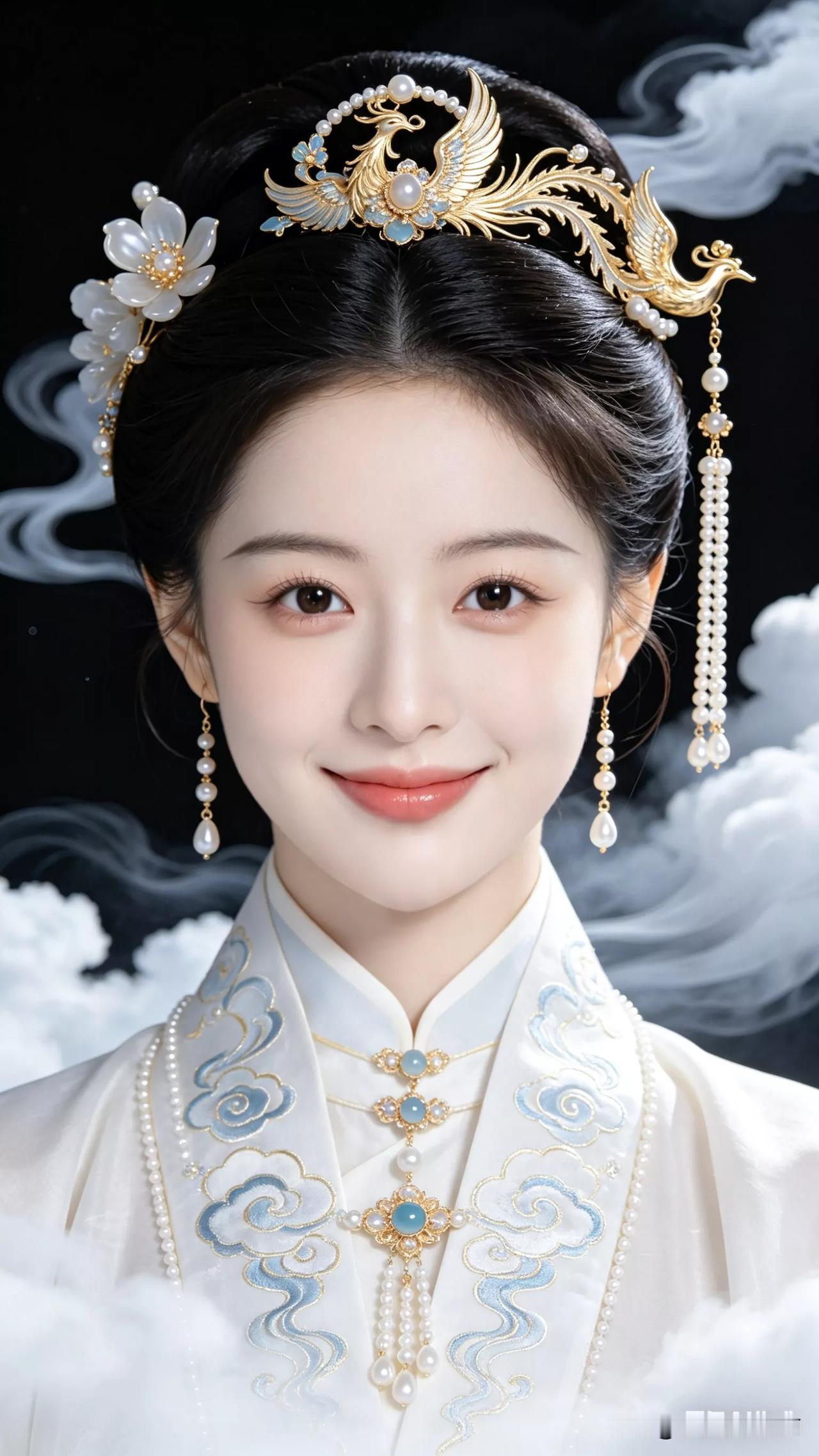 云鬓花簪，古韵流芳。张立启原创书画AI作品古仕女发髻服饰集锦第704期古风仙女大