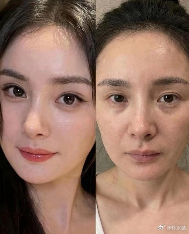 这是真的嘛！网友发的对比照要是真的那也太可怕了杨幂的素颜竟然是这样的。除了