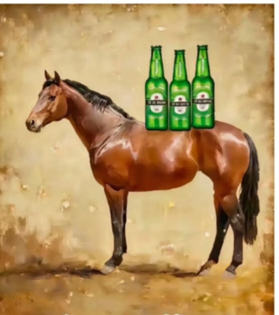 〔看图猜成语〕图中画面真有趣；小马背上三瓶酒；谐音猜个成语来；三酒瓶子像