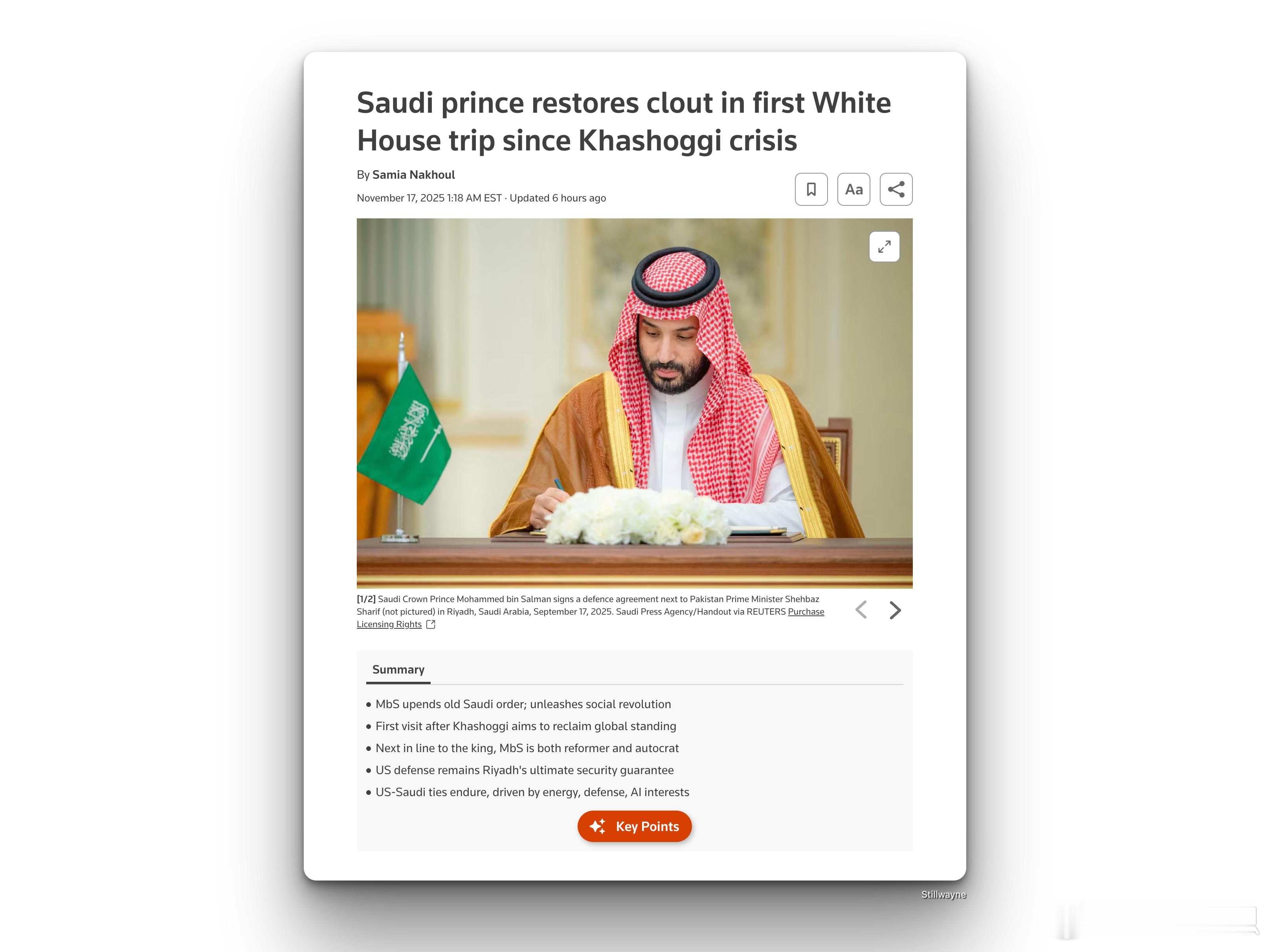 自“肢解卡舒吉”事件以来，沙特王储首次访问白宫自沙特批评人士卡舒吉遇害引发全球愤