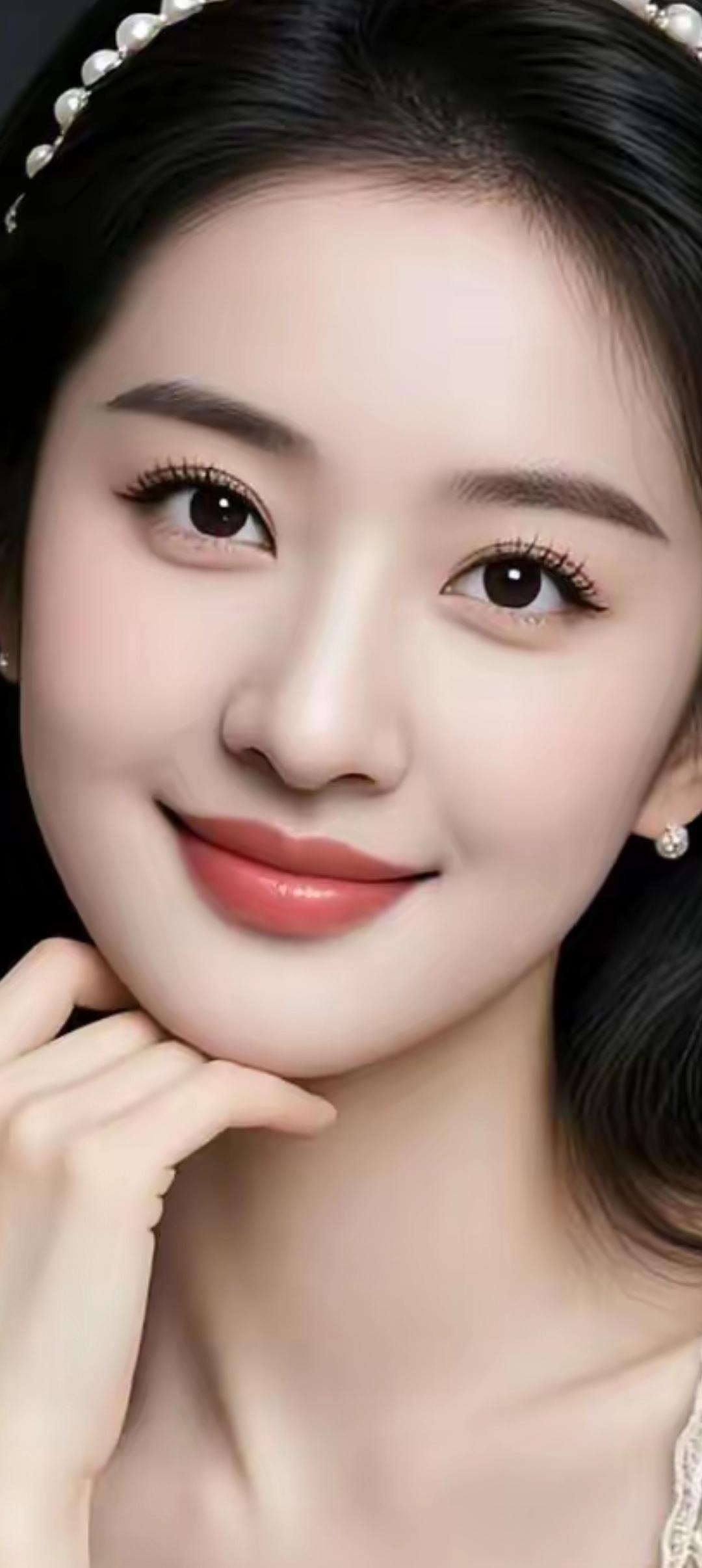 甜美笑容，温柔可人，珍珠耳环点缀，优雅气质满分！💖✨