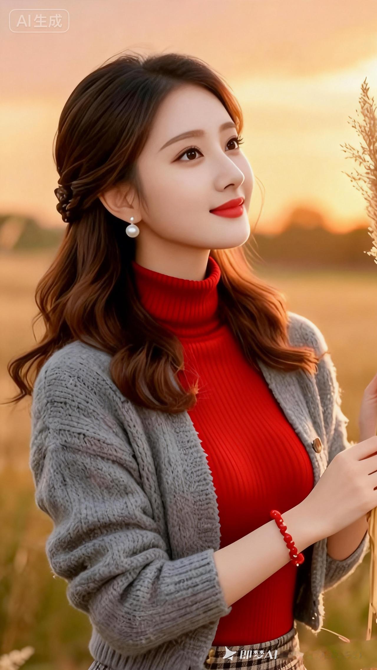 温柔秋日穿搭，红色毛衣+灰色开衫，温暖又时尚！🍂💕