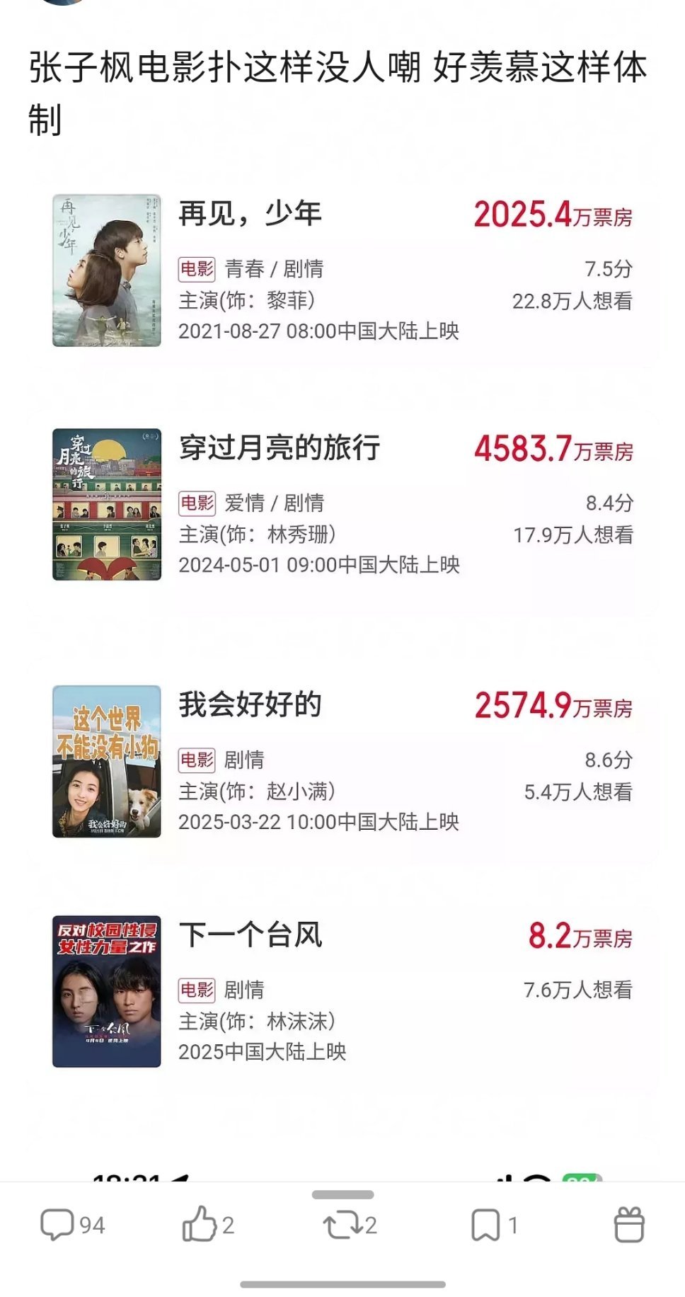 有没有可能确实演技好且同期花都不太争气[捂脸哭]而且大部分人都去看罗小黑了。。​