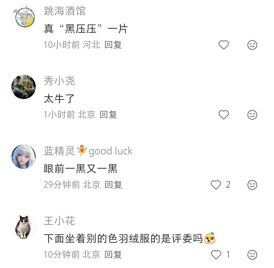 哈哈哈黑色羽绒服选美大赛五彩斑斓的黑