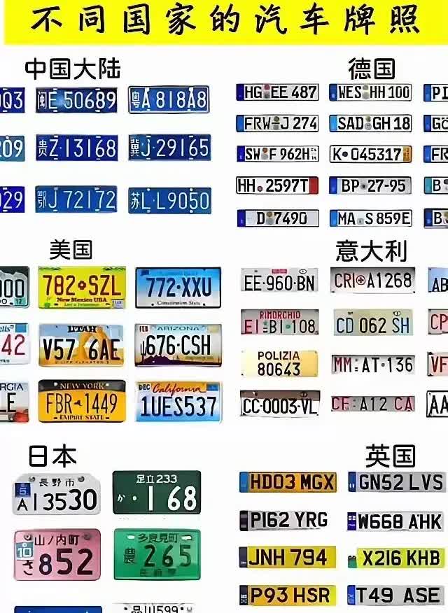 8个国家的汽车车牌对比，中国跟德国是比较统一的。美国，日本，意大利，韩国比较花里