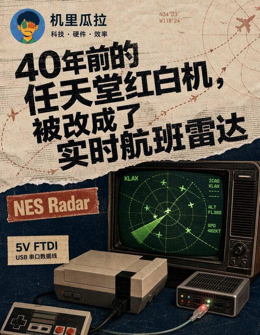 任天堂红白机，居然能用来追踪航班四十年前的任天堂NES，现在能在电视上追踪全