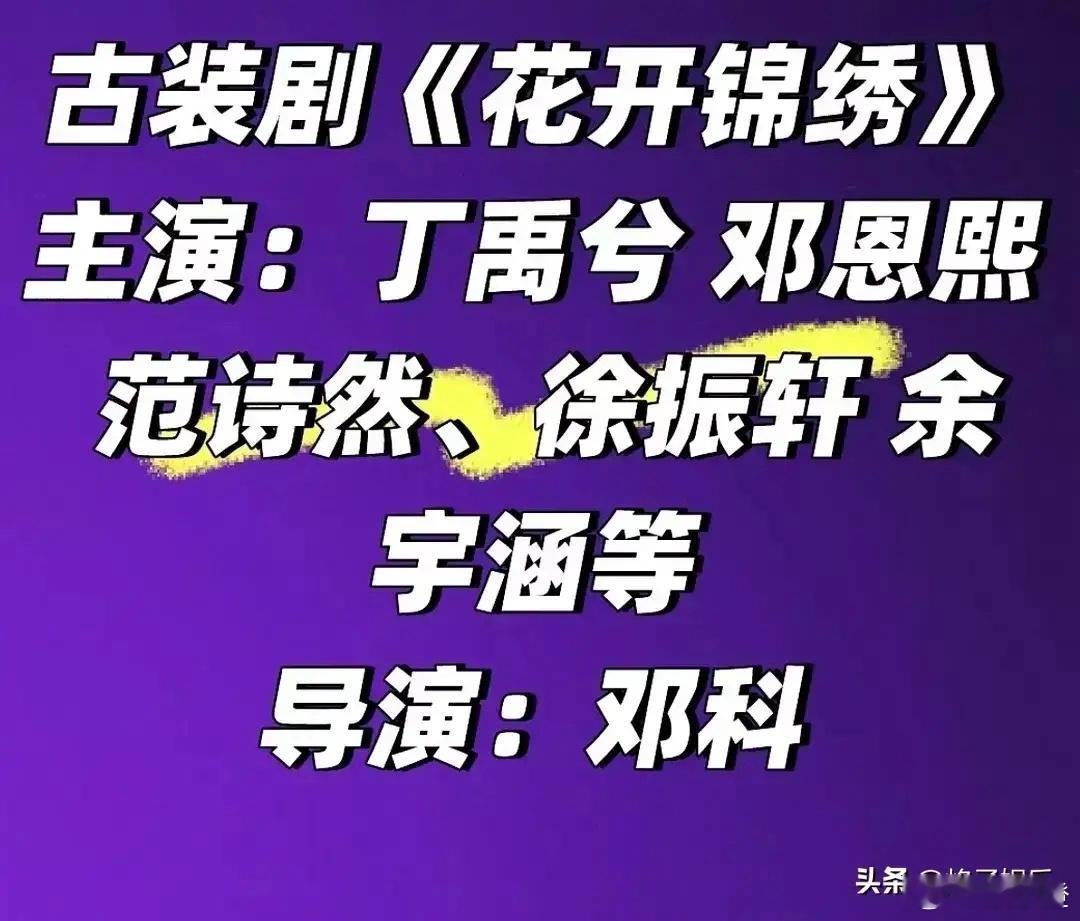 丁禹兮这是刚要火就遇难题了？他的新剧《花开锦绣》演员阵容看着确实有点弱，女主邓恩