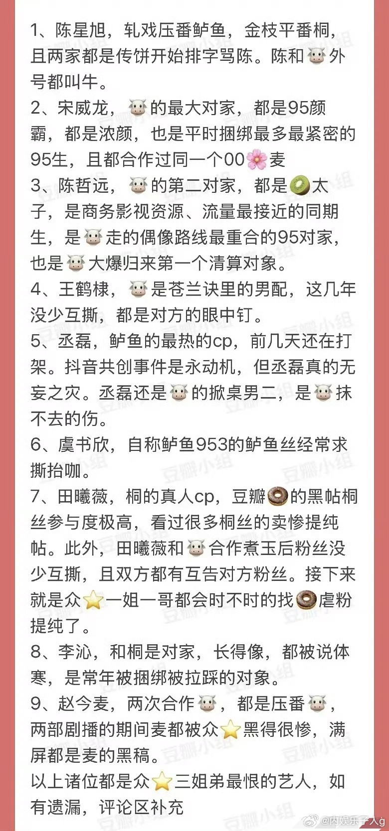 网友总结众星拉踩过的艺人：陈星旭、宋威龙、陈哲远、王鹤棣、丞磊、虞书欣、田曦薇、