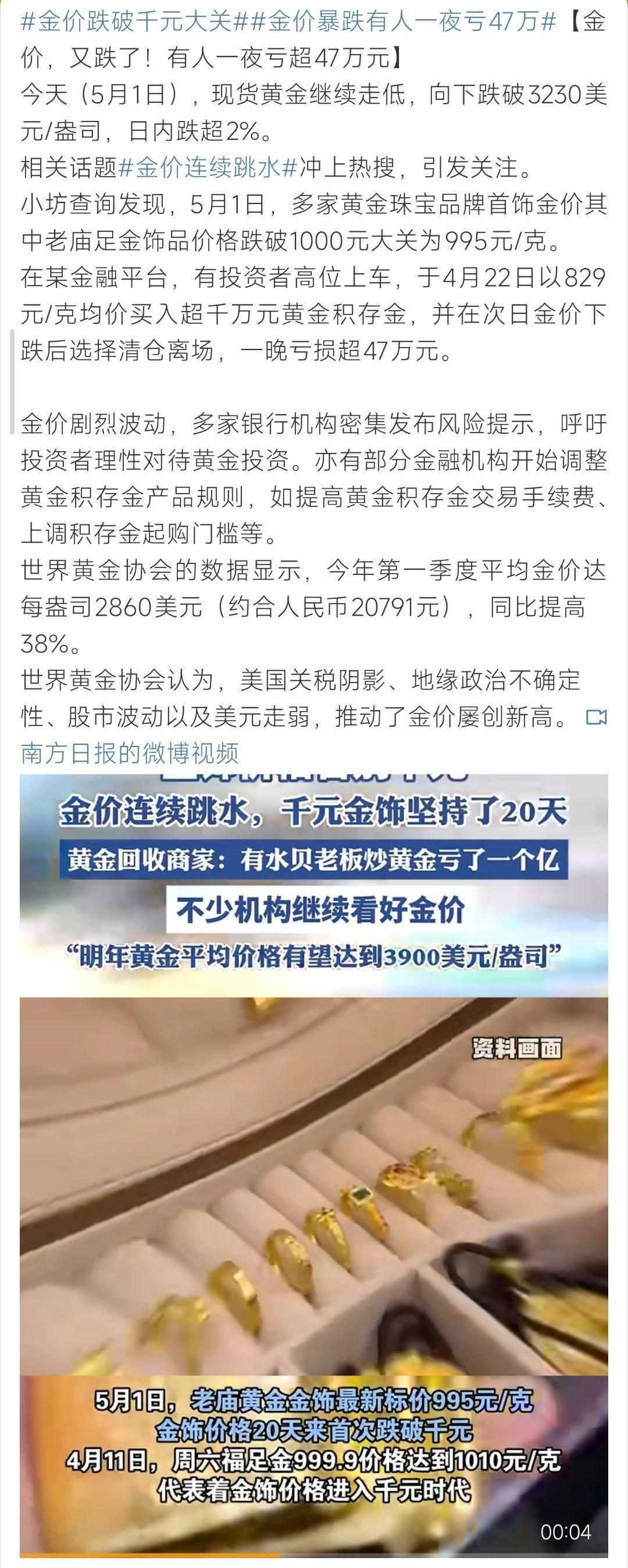 金价暴跌有人一夜亏47万这跌的太狠了呀！​​​