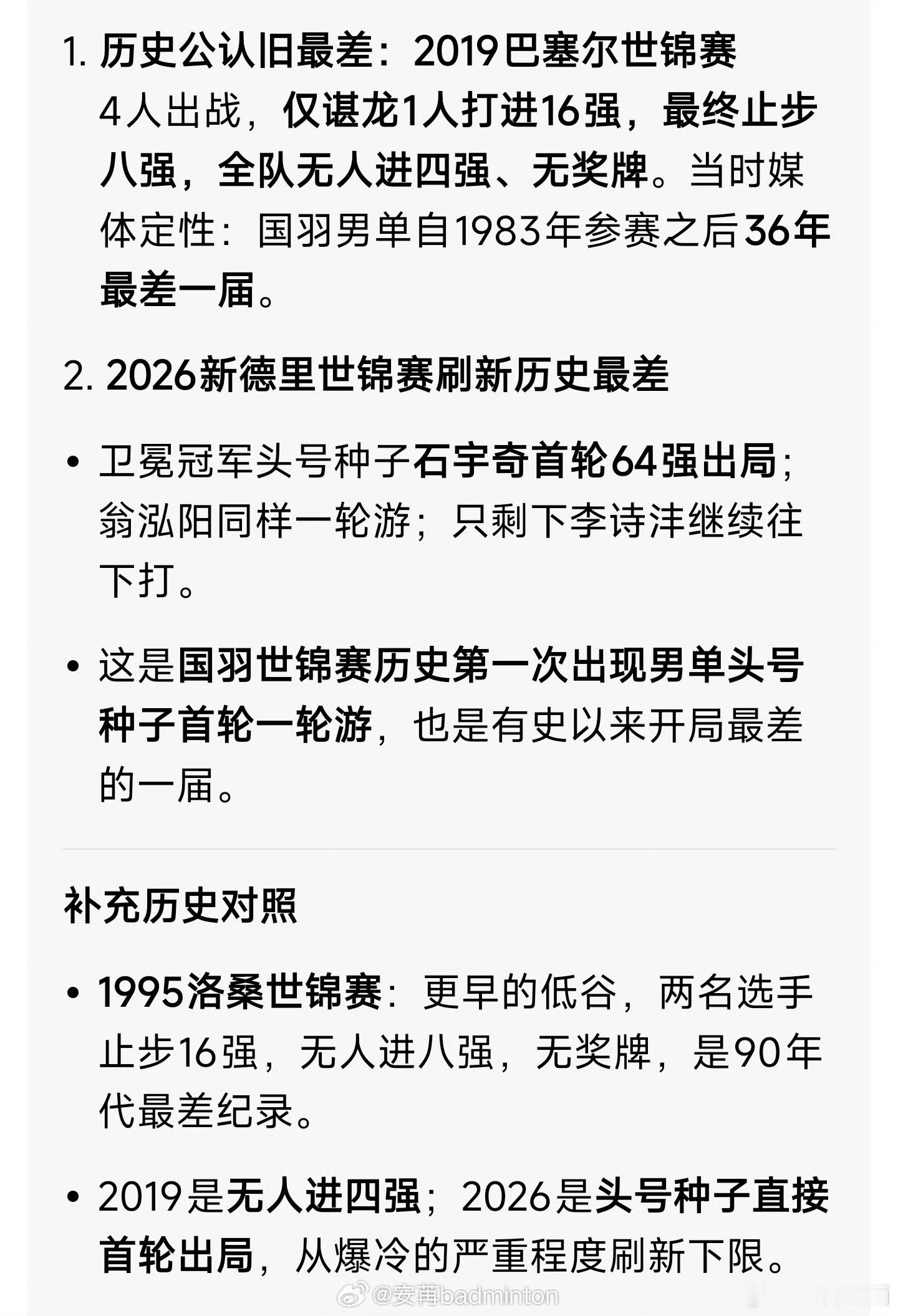 国羽男单独苗李诗沣国羽这么多年，尤其是男单，真的就是勉勉强强活着，能一直坚持下