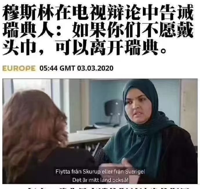 看图说话【穆斯林在电视辩论中告诫瑞典人:如果你们不愿戴头巾,可以离开瑞典】典型