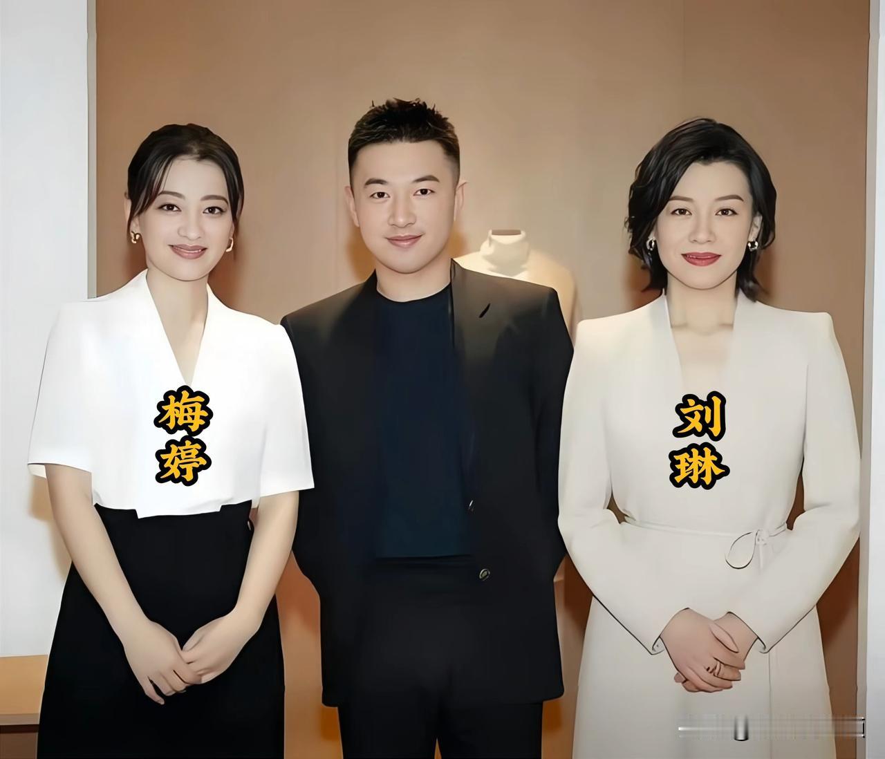 三个明星合影，只认出梅婷和刘琳。中间这位男士没认出来，你知道是谁吗？
