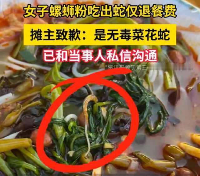 离天下之大谱！广西南宁，女子在螺蛳粉店吃出一条蛇，见过鼠头，见过蚯蚓，蛇还真是头