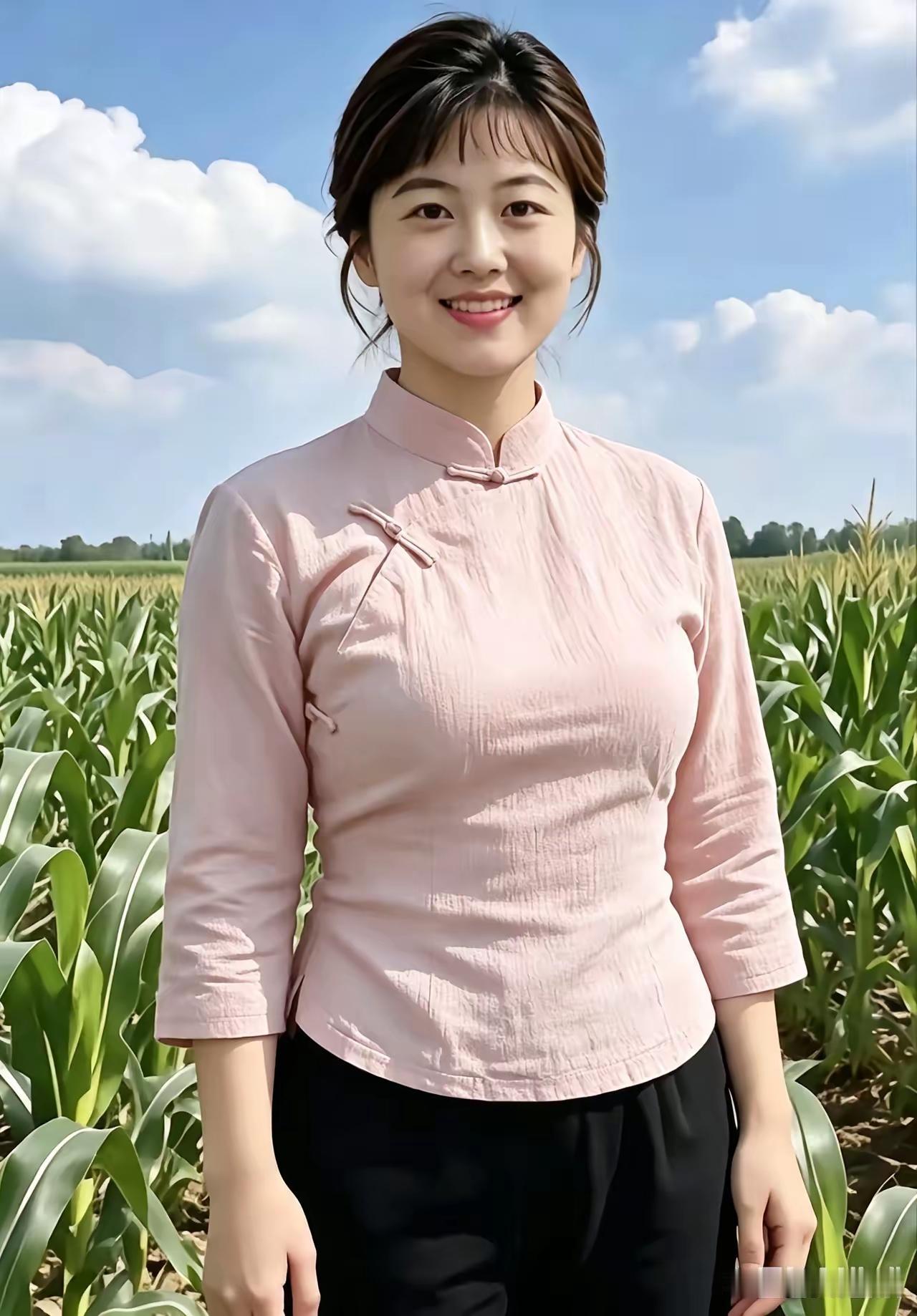 村姑天赐自然美，嫣然微笑令人醉。丽质清纯无修饰，内心贤惠绽娇媚。