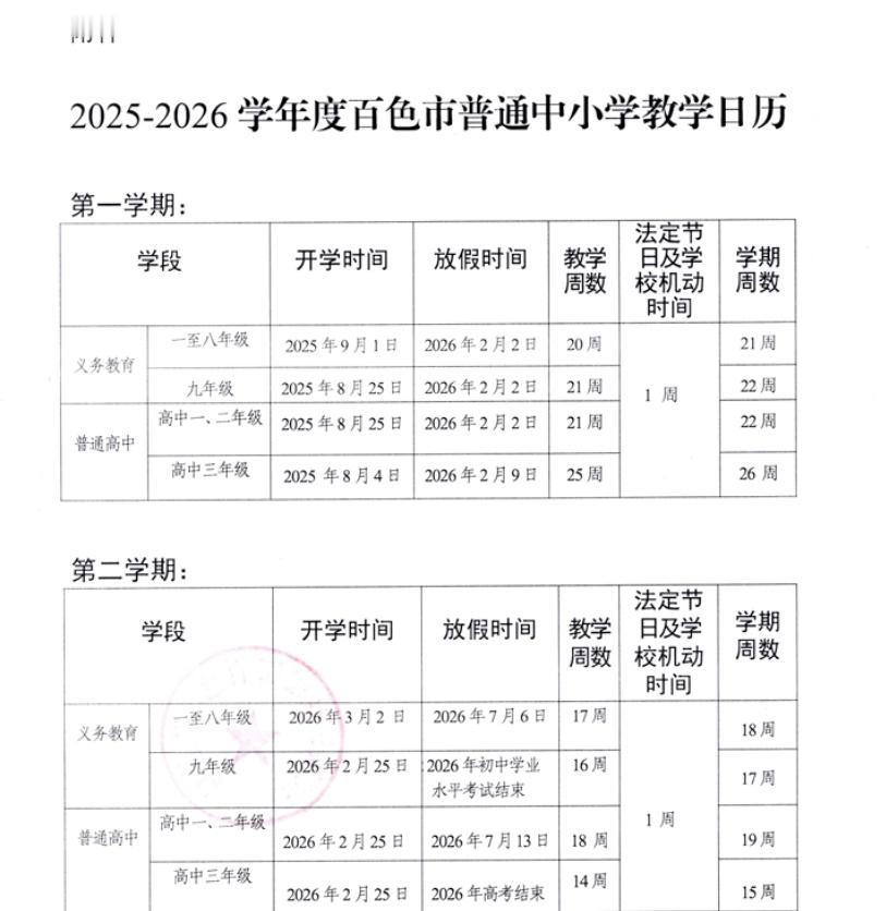 【百色市中小学寒假放假时间定了！】根据《百色市教育局关于印发百色市中小学2025