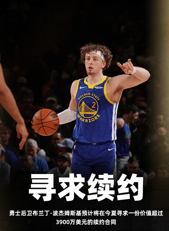 据记者TimKawakami报道，勇士后卫布兰丁-波杰姆斯基预计将在今夏寻求一