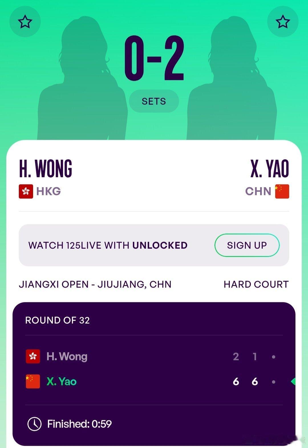 WTA125九江站🇨🇳女单第1轮持外卡参赛的姚欣辛🇨🇳6-2/6-1战胜