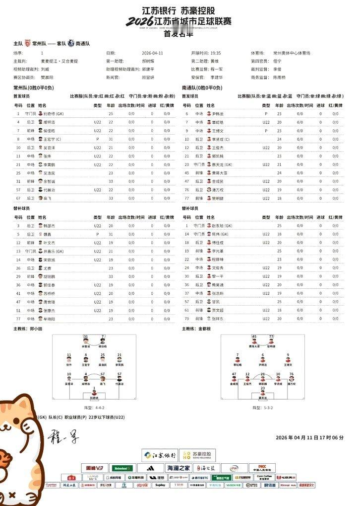 苏超常州vs南通首发名单苏超常州vs南通首发太有看点！常州阵容完整，黄紫昌领衔