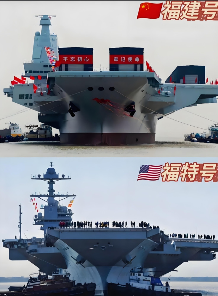 全世界电磁弹射的航母，只有美国福特号和中国的福建舰。但美国福特号在2017年