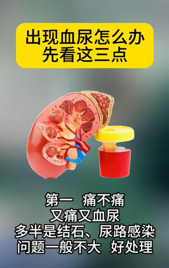 出现血尿先自查这三点：疼痛、尿频、有无痛感，对应不同泌尿问题