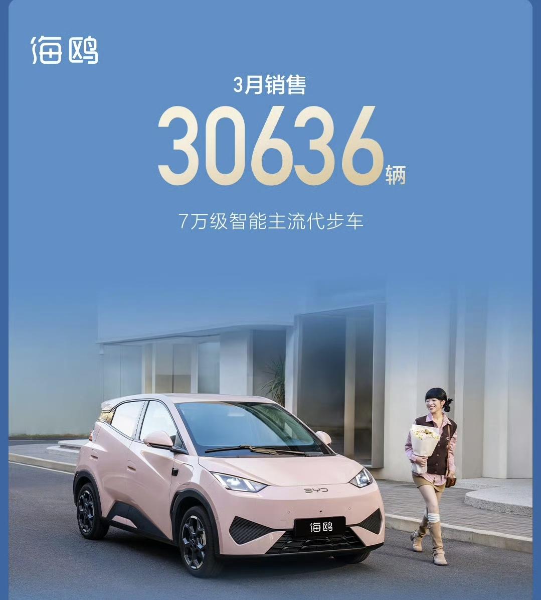 7万级代步天花板！比亚迪海鸥3月销量再破3万 3月新能源市场火热