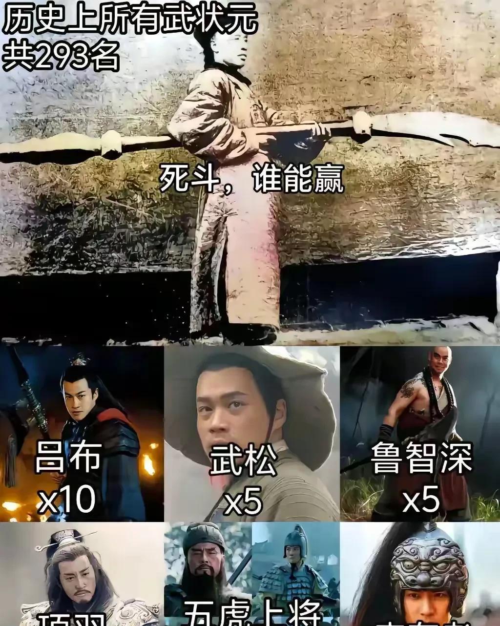 武状元虽然厉害，但是下面可是有几位武力天花板级别的人物，我选下面赢。