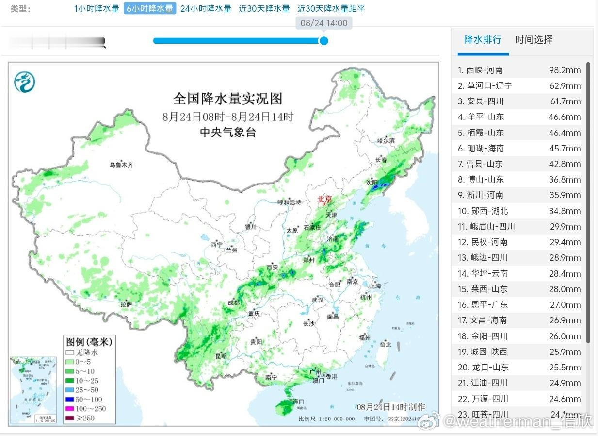 【强降雨和强对流】今天08-14时，在副热带高压西侧和北侧的暖湿气流输送带上，从