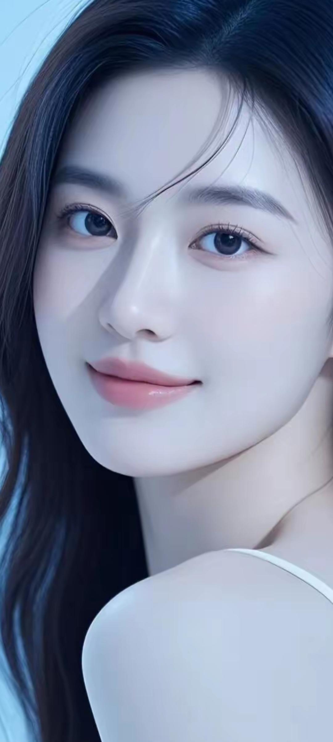 温柔甜美的少女，梦幻般的蓝调背景，让人心旷神怡。🌟✨