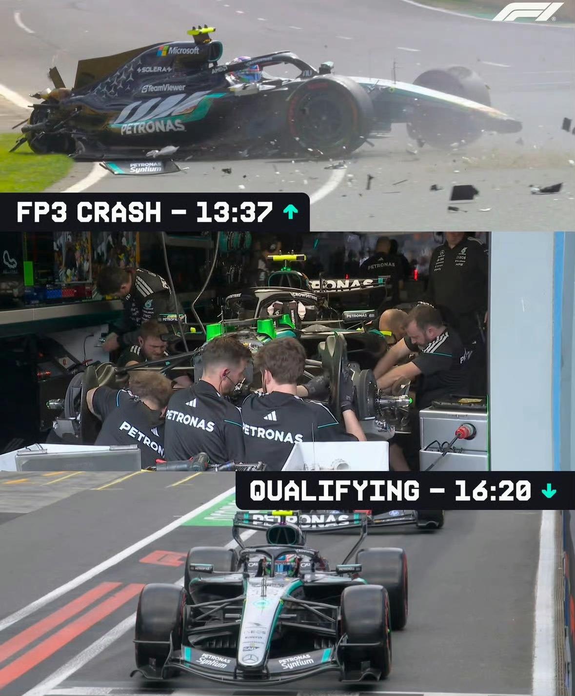 我似乎感觉到梅奔已提前锁定本赛季车队总冠军。安东内利的赛车在三练被撞成这样了，